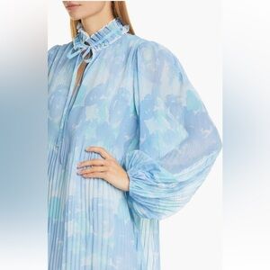 NWOT Ganni Floral Pleated Long Balloon Sleeve MiniDress Size 36